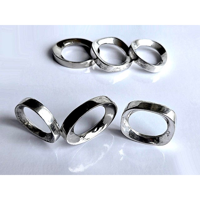 Vintage Silverplate Modernist Napkin Rings, Set of 6 For Sale - Image 14 of 16