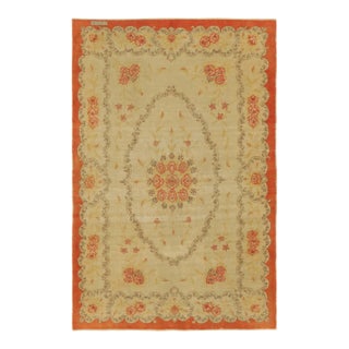 Vintage Turkish Rug in Golden-Beige With Large Floral Medallion - Rug & Kilim For Sale