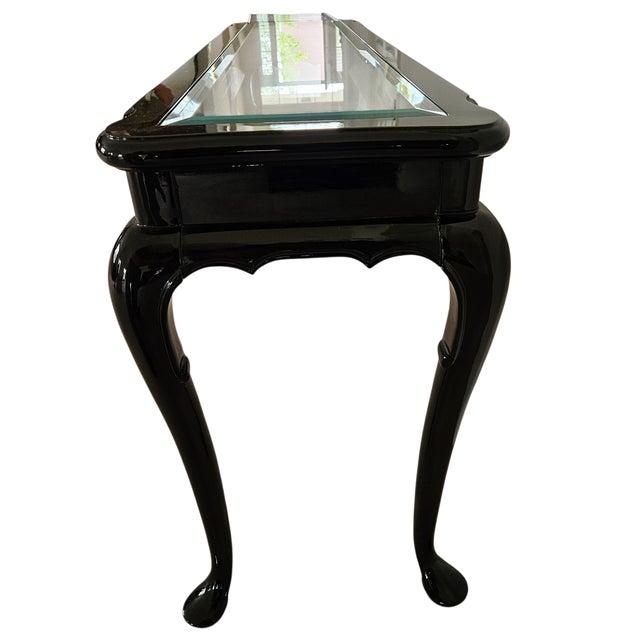 1970s Vintage Custom Chinoiserie Sofa Console Table Black Lacquer Ebonized Asian For Sale In Philadelphia - Image 6 of 8