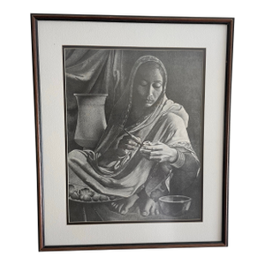 Philomeno Martinez Graffito Portrait of Mexican Artisan Signed