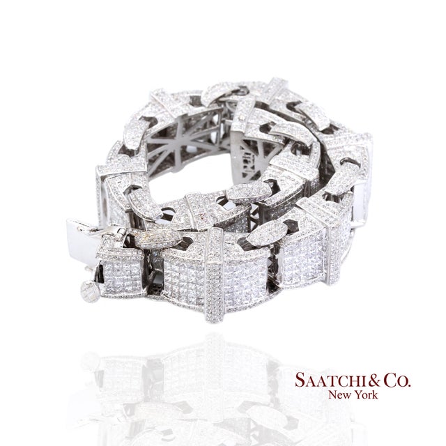 Early 21st Century 14k (585) White Gold 102.5 Grams Natural Diamond 14 Ct: Bracelet For Sale - Image 5 of 9