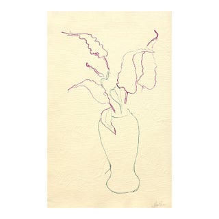 "Vase of Butterfly Flowers" Contemporary Ink Painting on Handmade Paper by Martha Holden. For Sale