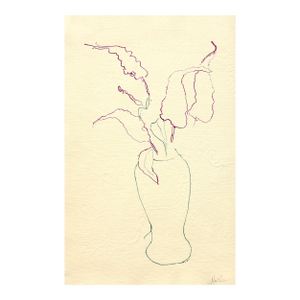 "Vase of Butterfly Flowers" Contemporary Ink Painting on Handmade Paper by Martha Holden.