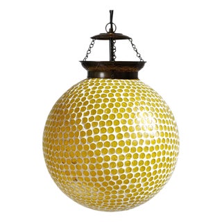 Vintage Yellow Mosaic Boho Indian Globe Pendant Light Small For Sale
