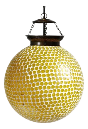 Vintage Yellow Mosaic Boho Indian Globe Pendant Light Small