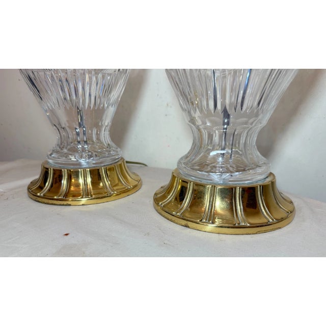 1990s Large Pair of Quality Vintage Brass Cut Crystal Electric Table Parlor Lamps For Sale - Image 4 of 11