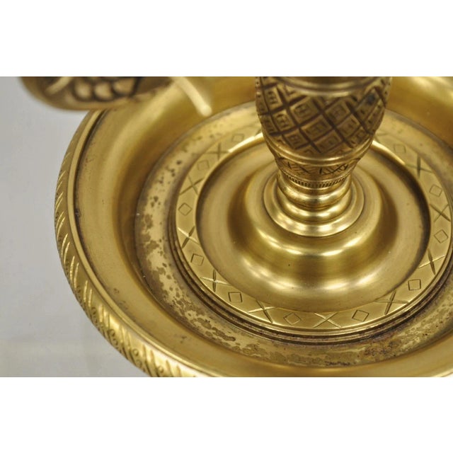 Gold Vintage Regency Style Brass Candlestick Bouillotte Desk Table Lamp W/ Swans (A) For Sale - Image 8 of 11