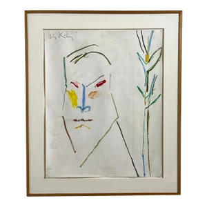 D. 2012 Irving Kriesberg Figurative Expressionist Oil Crayon on Paper