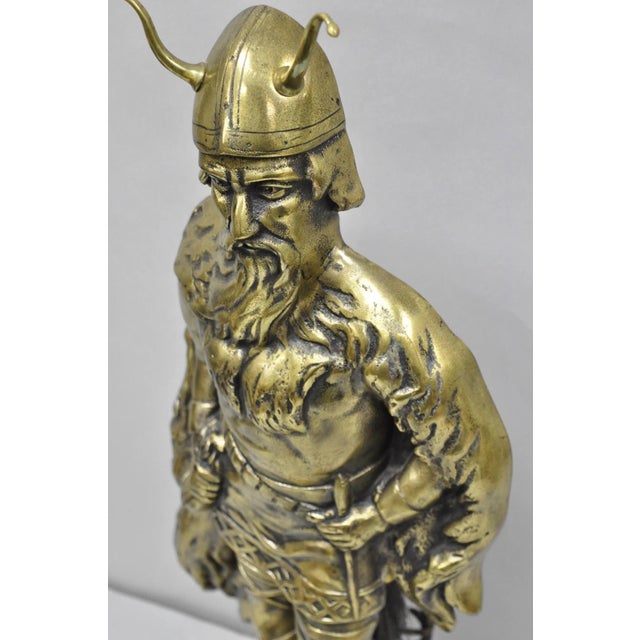 Vintage Scandanavian Viking Soldier Figure Solid Brass Fireplace Tool Set For Sale - Image 11 of 17