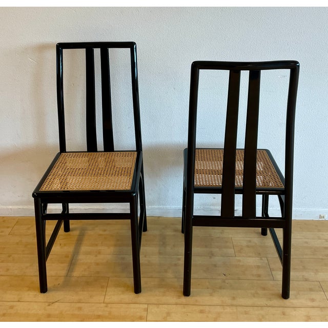 Black Lacquered and Cane Chairs from Montina S.P.A., 1960, Set of 6 For Sale - Image 4 of 14