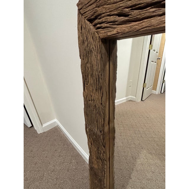 Vintage Rustic Railroad Tie Frame Wall Hanging Mirror For Sale - Image 4 of 7