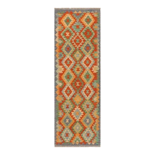 Late 20th Century Late 20th Century Late 20th Century Tribal Kilim Rust Blue Hand Woven Rug - 2'1" X 6'4" For Sale