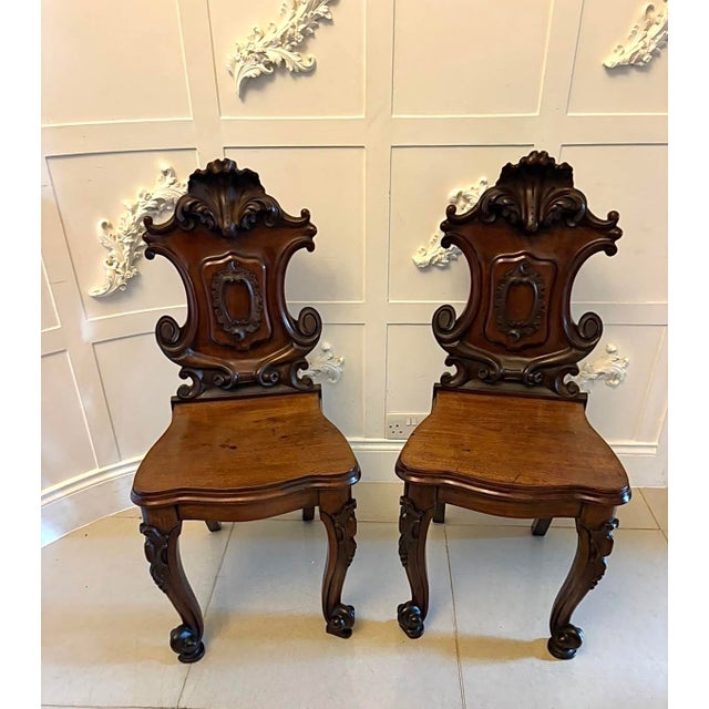 Antique Victorian Carved Mahogany Hall Chairs, 1850s, Set of 2 For Sale - Image 4 of 18