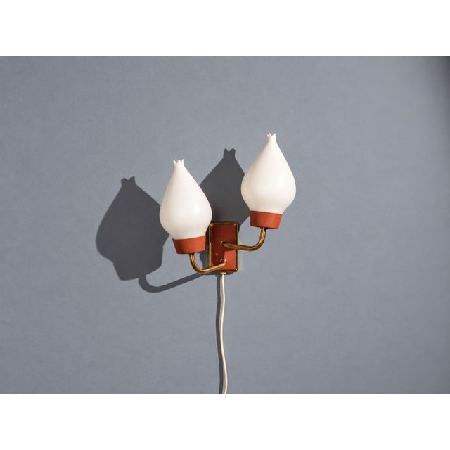 1940s Swedish Modern, Wall Sconce, Brass, Lacquered Metal, Glass40s For Sale - Image 4 of 10
