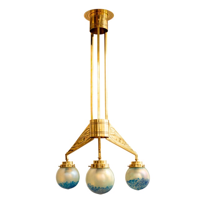 Chandelier with Glass Spheres and Orchis Decor by Johann Loetz Witwe, 1902 For Sale - Image 3 of 6