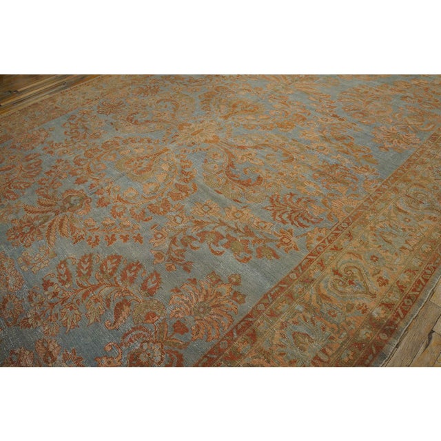 Charming Decorative Sky Blue Ground Color With Intricate Medallion Design Antique Persian Malayer Rug For Sale - Image 12 of 12