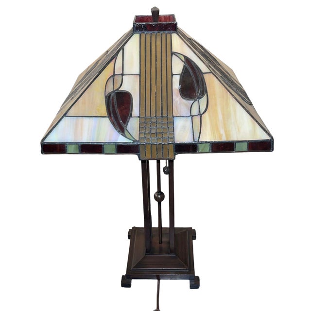 Pair Arts & Crafts Style Metal & Glass Table Lamps. u.s.a. Late 20th Century. For Sale - Image 11 of 11
