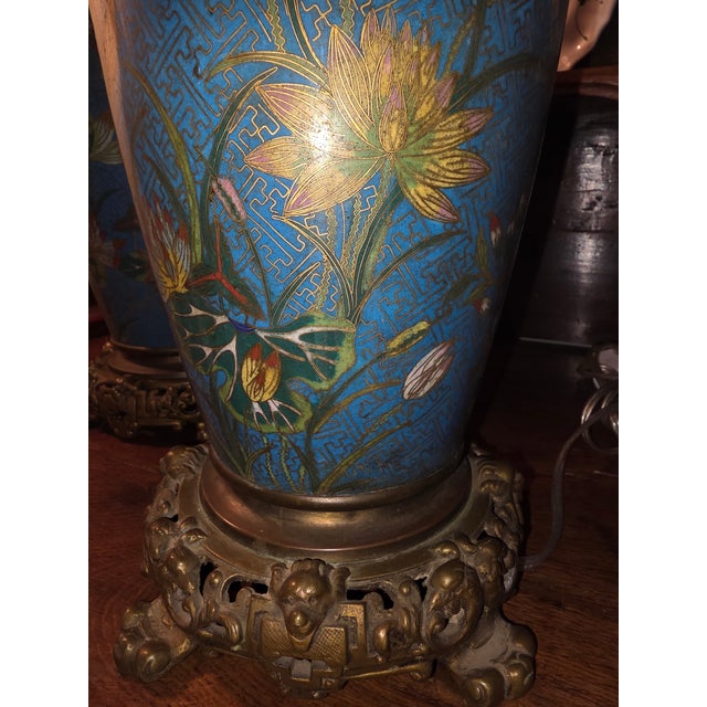 Antique Chinese Cloisonne Lamps For Sale - Image 9 of 13