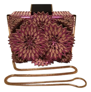 Tonya Hawkes Purple Floral Leather Cut Out Box Evening Handbag