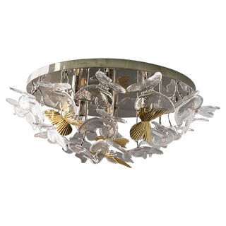 Brass and Murano Glass Butterfly Flush-Mount by Simoeng For Sale