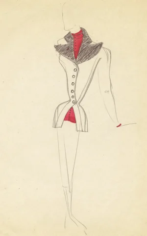 1940s French Vintage Mid-Century Fashion Drawing