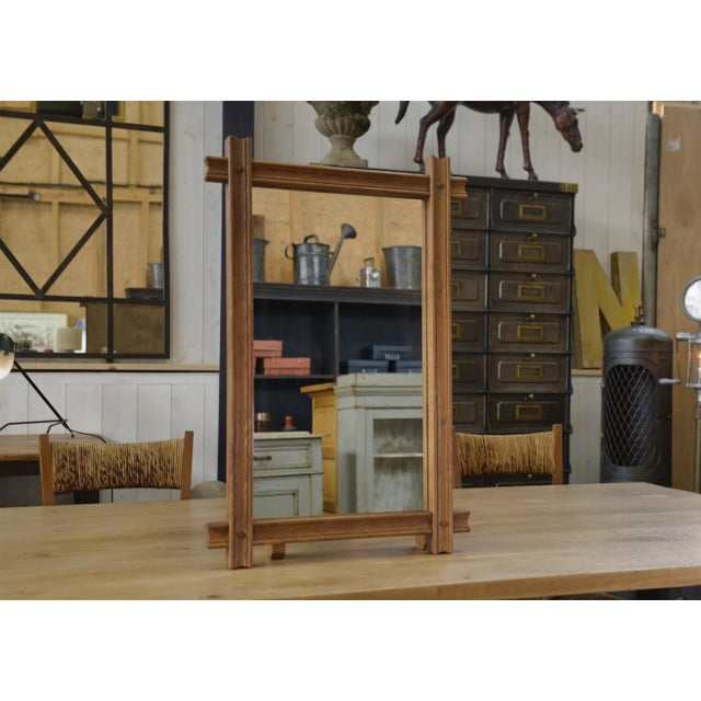Vintage Brutalist Style Oak Mirror, 1950s For Sale - Image 9 of 9