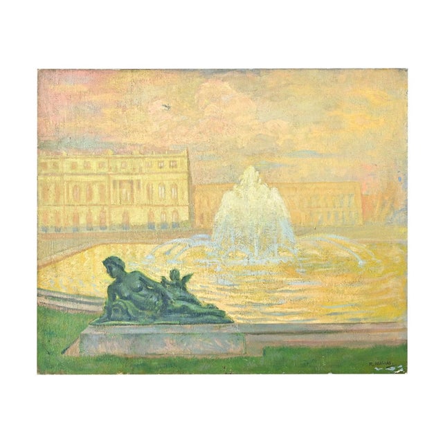 French Vintage Robert Mahias Painting, Versailles at Sunset For Sale - Image 10 of 10