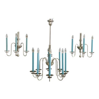Art Deco Chandelier with Matching Sconces, Czechoslovakia, 1930s, Set of 3 For Sale