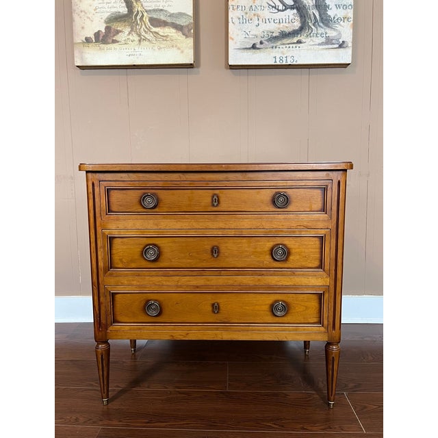 French Antique French Commode Chest of Drawers Louis XVI Walnut Brass C1940 For Sale - Image 3 of 18