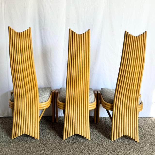 Brown Coastal Boho Rattan High Back Dining Chairs - Set of 6 For Sale - Image 8 of 12