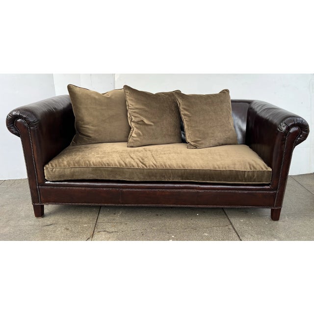Ralph Lauren Vintage Brompton Distressed Leather Sofa , Masterfully constructed hand-done , solid maple wood ,upholstered...