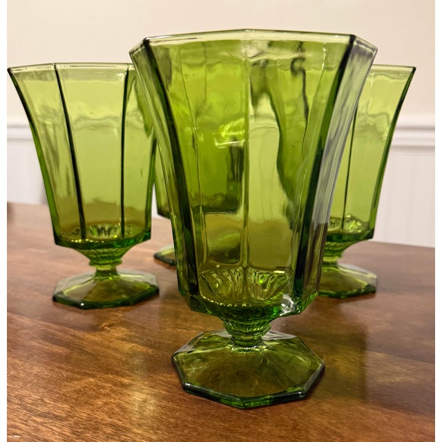 Green Octagon Shaped Glasses by Independence Glass Company - Set of 4 For Sale - Image 6 of 10