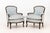 French Provincial Louis XV Style Blue Upholstered Bergeres, Pair For Sale - Image 3 of 12