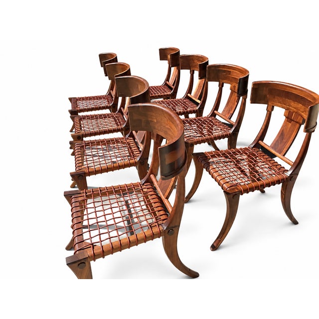 Stunning Set Walnut Klismos Dining Chairs Set of 8 For Sale - Image 4 of 7