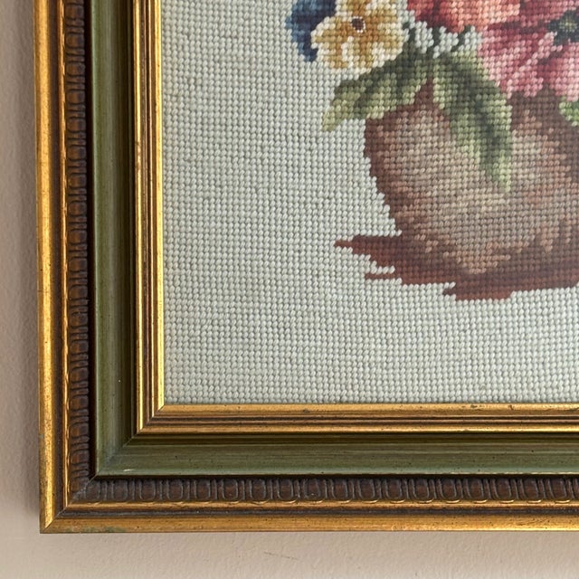 20th Century Floral Still Life Needlepoint -- Framed For Sale In Baltimore - Image 6 of 17