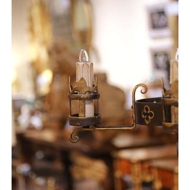 Mid-Century French Gothic Revival Six-Light Iron Chandelier For Sale - Image 4 of 8