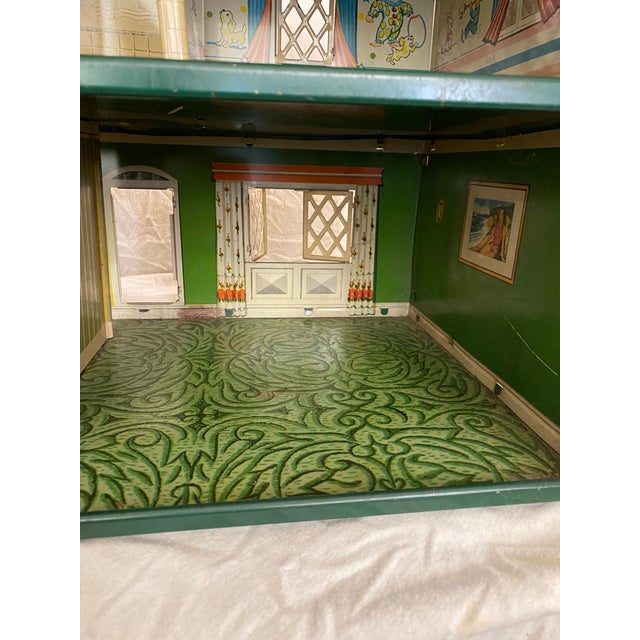 Mid-Century Modern Vintage 1950's T. Cohn Tin Litho Metal Retro Two Story Dollhouse For Sale - Image 3 of 13