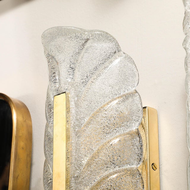 Mid-Century Mottled Glass & Brass Leaf Sconces by Carl Fagerlund for Orrefors For Sale - Image 13 of 15