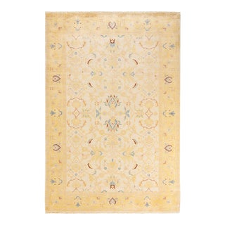 Eclectic, One-of-a-Kind Hand-Knotted Area Rug in Ivory, 6' 3" x 9' 2" For Sale