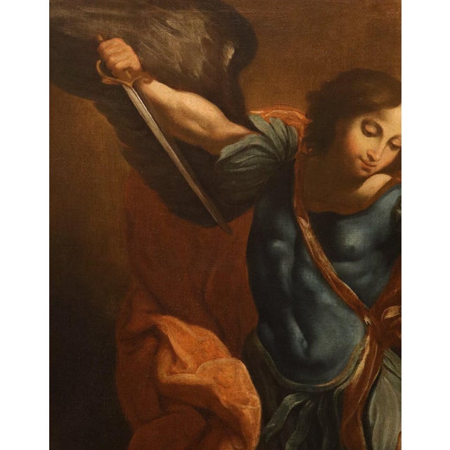 Early 18th Century Follower of Guido Reni, Archangel Michael, 1700, Oil on Canvas For Sale - Image 5 of 16