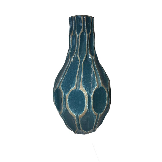 West Elm West Elm Turquoise Hexagon Tall Narrow Vase For Sale - Image 4 of 4