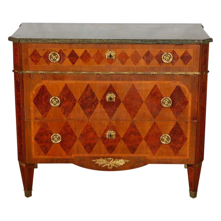 Swedish Marble Top Marquetry Commode | Chairish