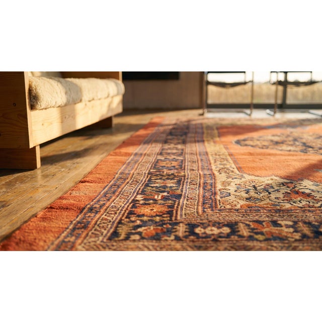 Late 19th Century 1880s Red Medallion Rustic Antique Persian Bijar Rug 7'10" X 12' Handknotted Wool Carpet For Sale - Image 5 of 7