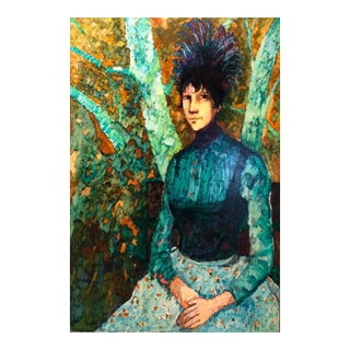 Donald Roy Purdy, Modernist Wild Thing Woman in Forest Oil Painting For Sale