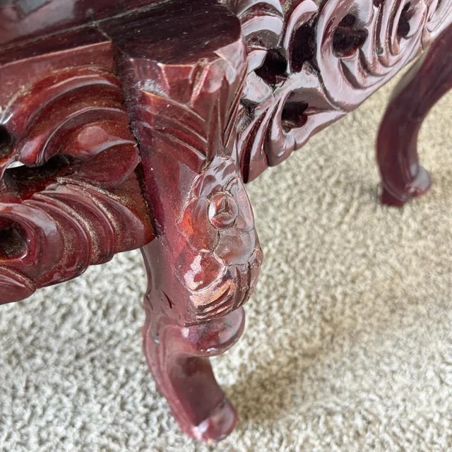 Chinese Rosewood Hand Carved Pink Marble Top Oval Coffee Table For Sale In Miami - Image 6 of 8