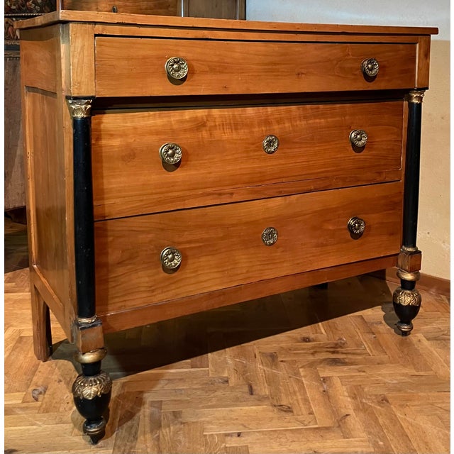 Antique Italian Empire Cherrywood Chest of Drawers with Ebonized Columns, 1800s For Sale - Image 13 of 13