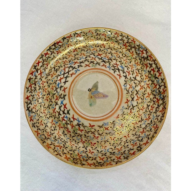Metal Antique Japanese Satsuma Butterfly Tea Cup, Saucer & Plate – Set of 3 For Sale - Image 7 of 16