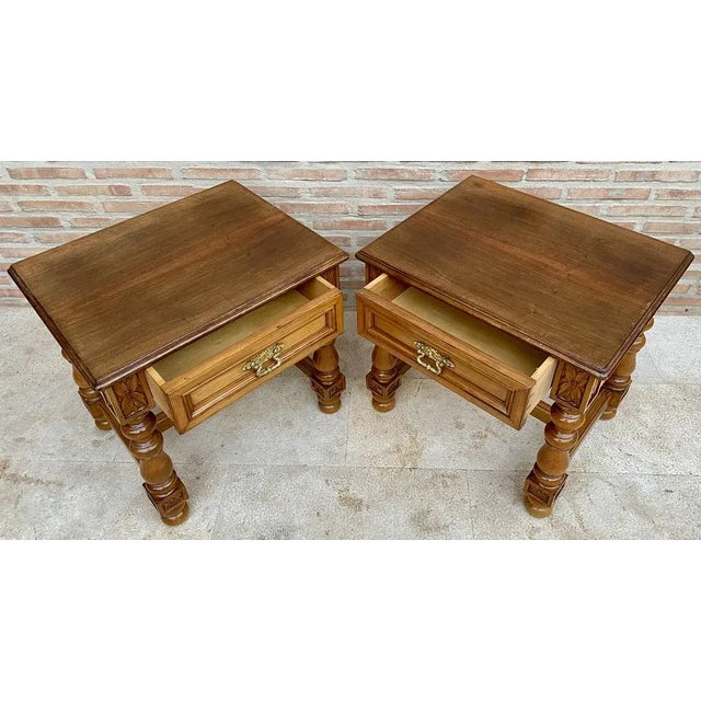 Vintage Spanish Nightstands with Drawer and Bronze Hardware, Set of 2 For Sale - Image 4 of 9