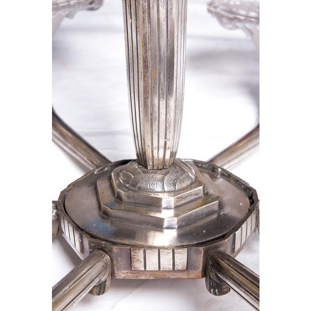 1920s Art Deco Chandelier in Silver-Plated Bronze, France, 1920s For Sale - Image 5 of 10