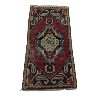 1980s Turkish Red Medallion Doormat Rug For Sale